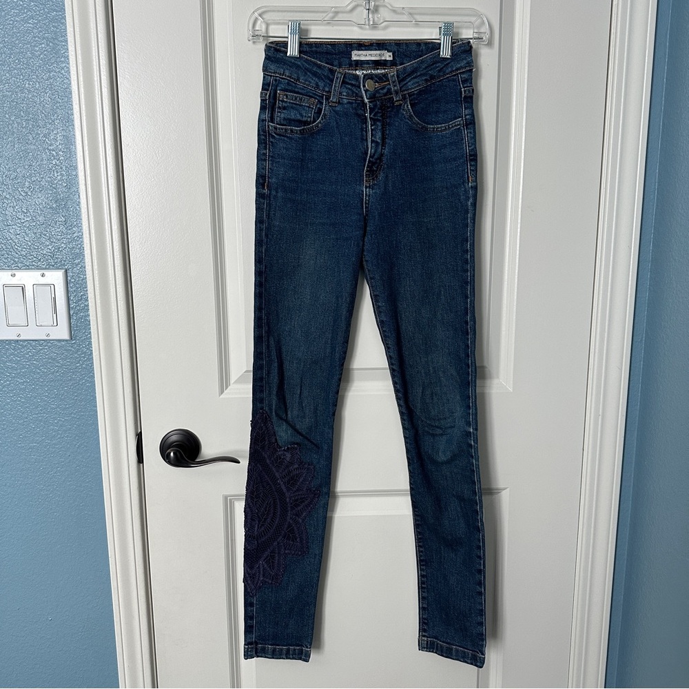 Martha Medeiros Flower Lace  Skinny Jeans